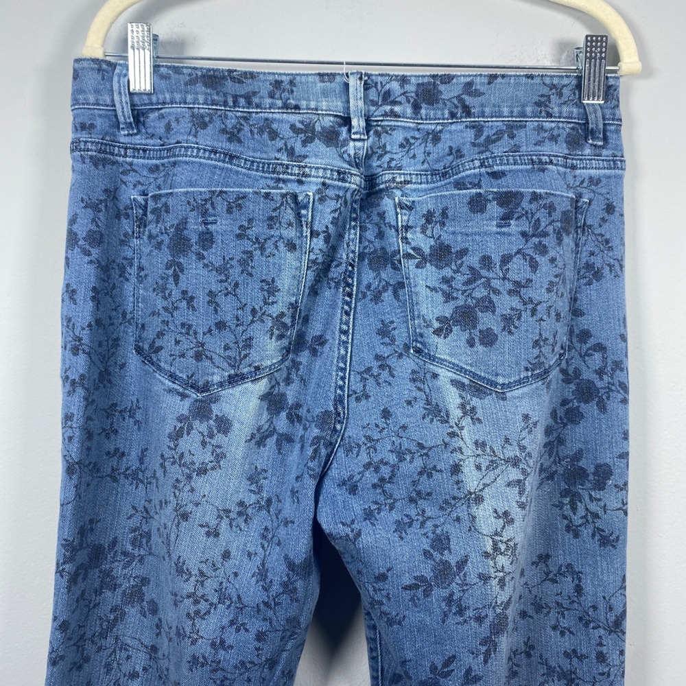 J. Jill Weekender Straight Leg Jeans Womens 10 Blue Floral Print Denim Pants - Picture 4 of 7